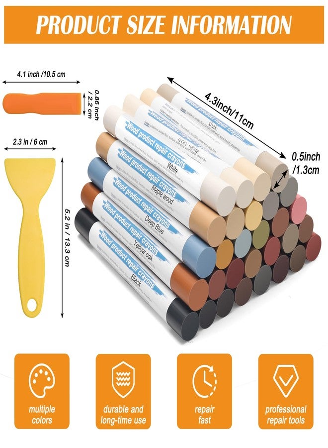 Windspeed 30+2P Wood Filler Sticks, Windspeed 30 Colos Wood Filler Putty Wax Crayons Furniture Repair Kit Putty Stick for Baseboard Cabinets Furniture Floors(with 2 Scrapers) - Image 2